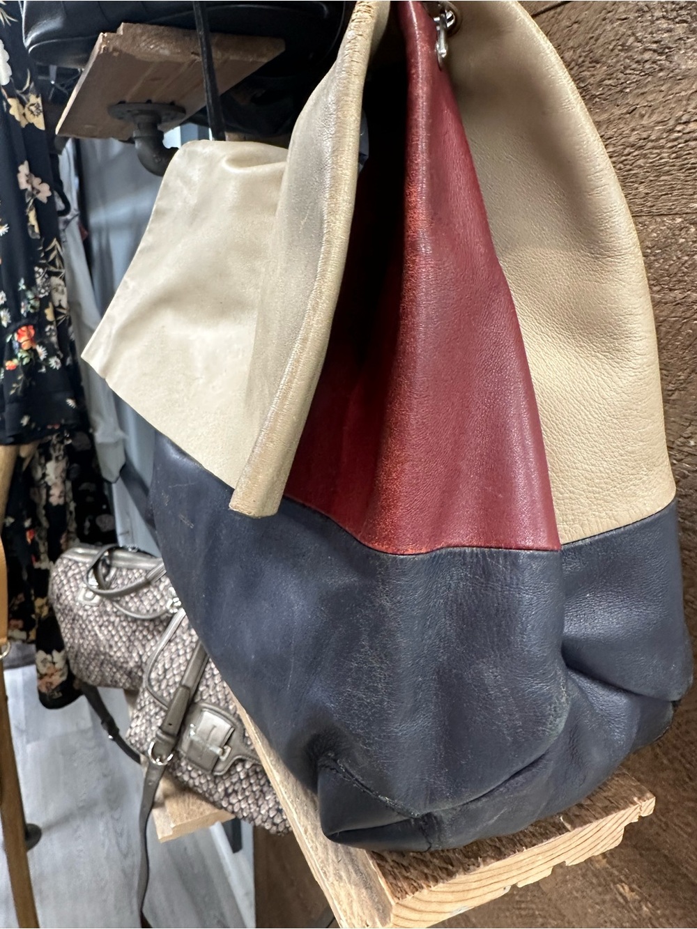 Celine Large Tri-Color Leather Foldover Hobo Shoulder Bag Made in Italy - Picture 6 of 12